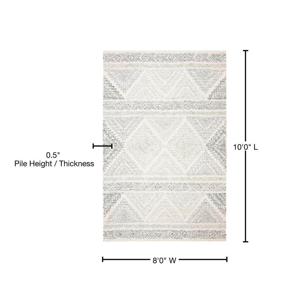 Elegant Gray Tufted Wool 8' x 10' Handmade Rectangular Rug