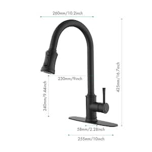 Single Handle High Arc Pull Out Sprayer Kitchen Faucet Deckplate Included in Matte Black Stainless Steel