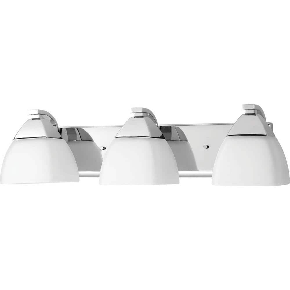 Polished Chrome 3-Light Bath Vanity with Etched Glass Shades