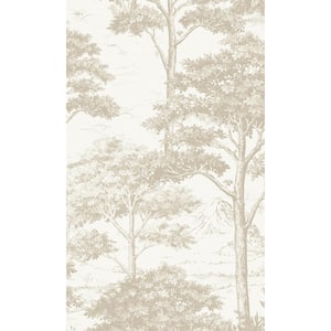 Beige Tropical Foliage Trees 57 sq. ft. Non-Woven Textured Non-pasted Double Roll Wallpaper