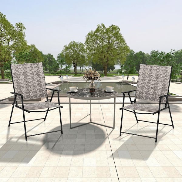 ANGELES HOME Metal Heavy-Duty Folding Outdoor Dining Chair with PE Rattan Seat and Armrests (Set of 4)