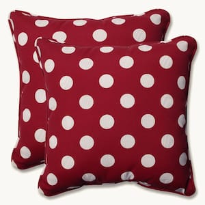 Polka Dot Red Square Outdoor Square Throw Pillow 2-Pack