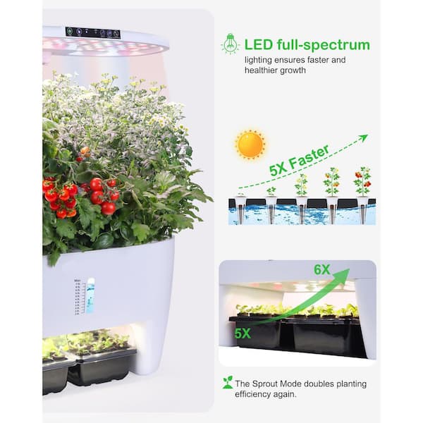 N/A 16 Pods White Hydroponic Growing System Kit with Sprout Mode