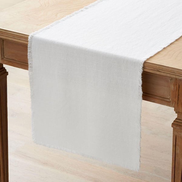 Company Cotton Solid Fringe 16 in. W x 108 in. L White Solid Table Runner