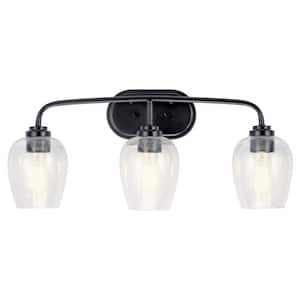 Valserrano 24 in. 3-Light Black Traditional Bathroom Vanity Light with Clear Seeded Glass Shade