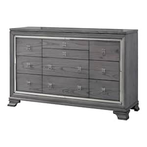 Tannon Light Gray 10-Drawer 66 in. Dresser