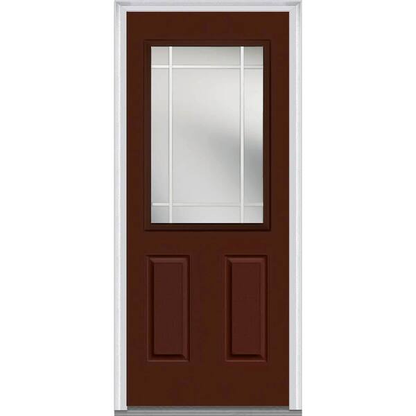MMI Door 36 in. x 80 in. Prairie Internal Muntins Right-Hand Inswing 1/2-Lite Clear 2-Panel Painted Steel Prehung Front Door