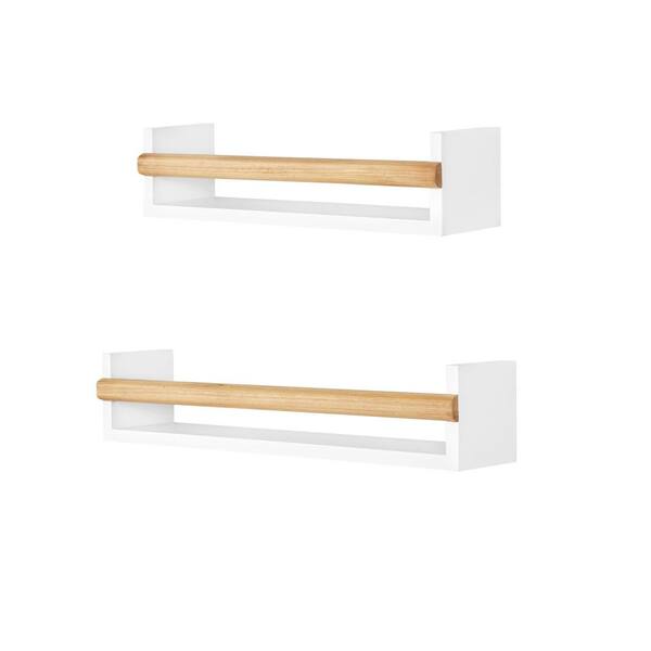 StyleWell Natural Wood Floating Wall Shelves with Rattan Caning Detail (Set  of 2) 20MJE2133 - The Home Depot