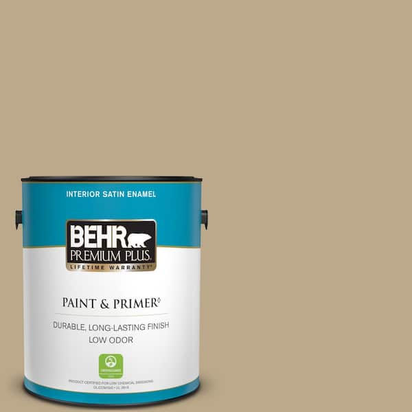 BEHR PREMIUM PLUS 1 gal. Home Decorators Collection #HDC-NT-16 Natural Chamois Satin Enamel Low Odor Interior Paint & Primer