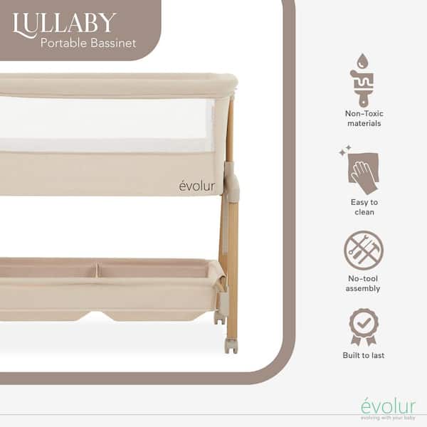 Evolur Beige Lullaby Portable Bassinet with wheels 3993EV-BG