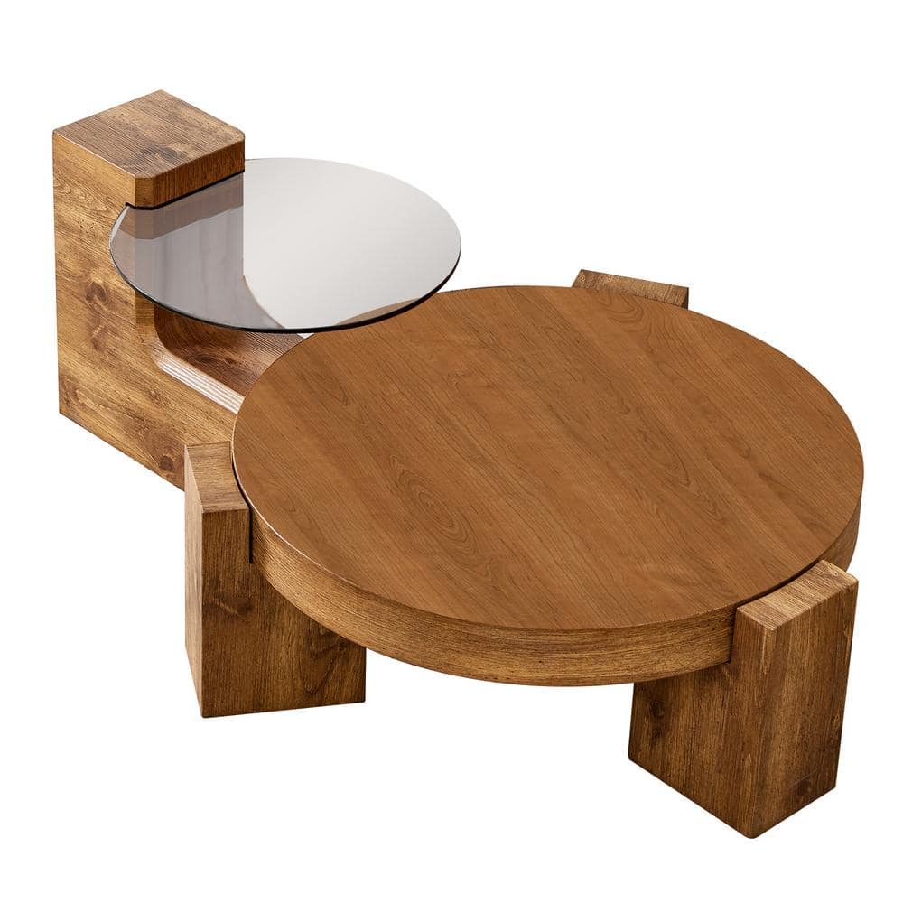 Sudzendf Brown Double-Decker Wood Outdoor Coffee Table KIKIO205966