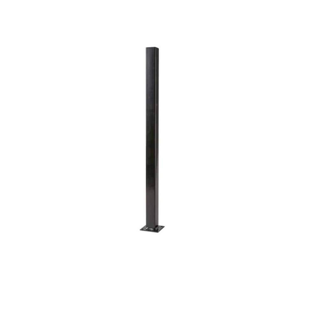 2-in-x-2-in-x-3-ft-black-metal-fence-post-with-flange-and-post-cap