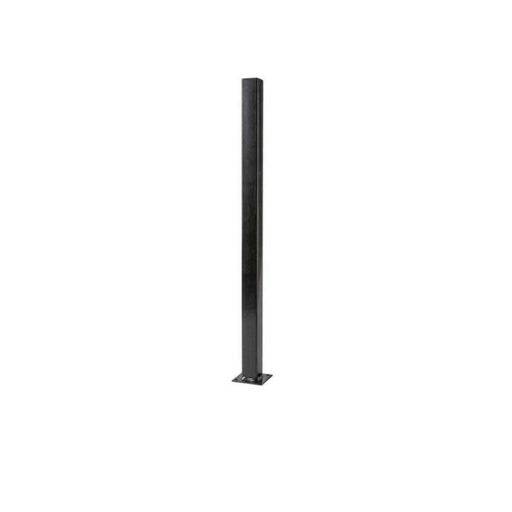 2 in. x 2 in. x 5 ft. Black Metal Fence Post with Flange and Post Cap