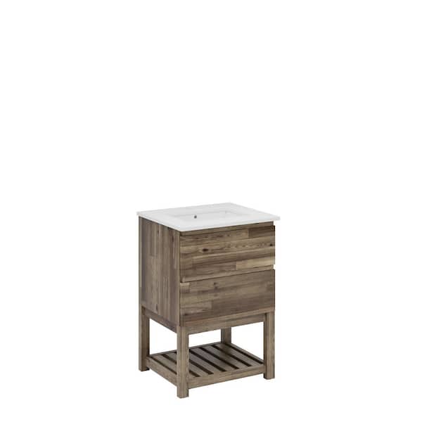 Formosa 24 in. Single Sink Freestanding Open Bottom Acacia Bath Vanity with White Quartz Top and Undermount Ceramic Sink