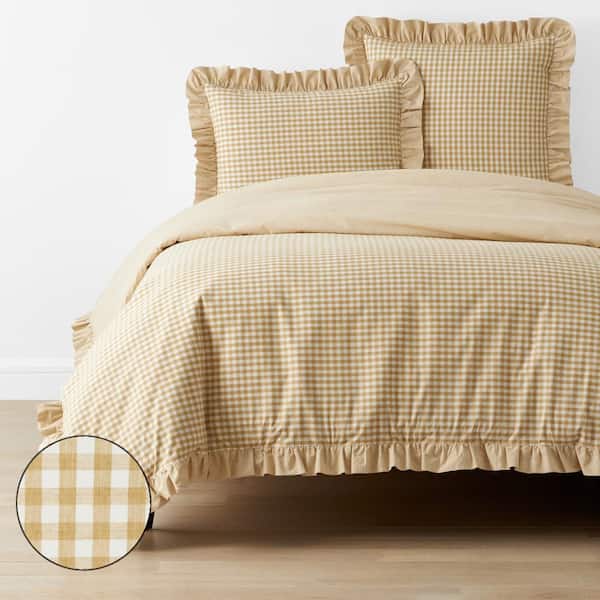 The Company Store Company Cotton Gingham Yarn-Dyed Melange Gold Plaid Twin Cotton Percale Duvet Cover