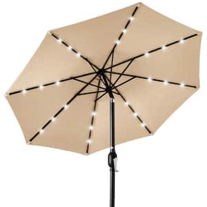 10 ft. Market Solar LED Lighted Tilt Patio Umbrella with UV-Resistant Fabric in Sand