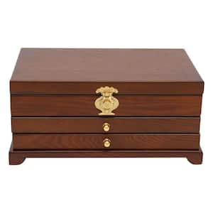 12.4 in. x 7.6 in. x 5.7 in. 3-Layer Dark Brown Jewelry Organizer Box for Storage Earrings Rings Necklace Bracelet