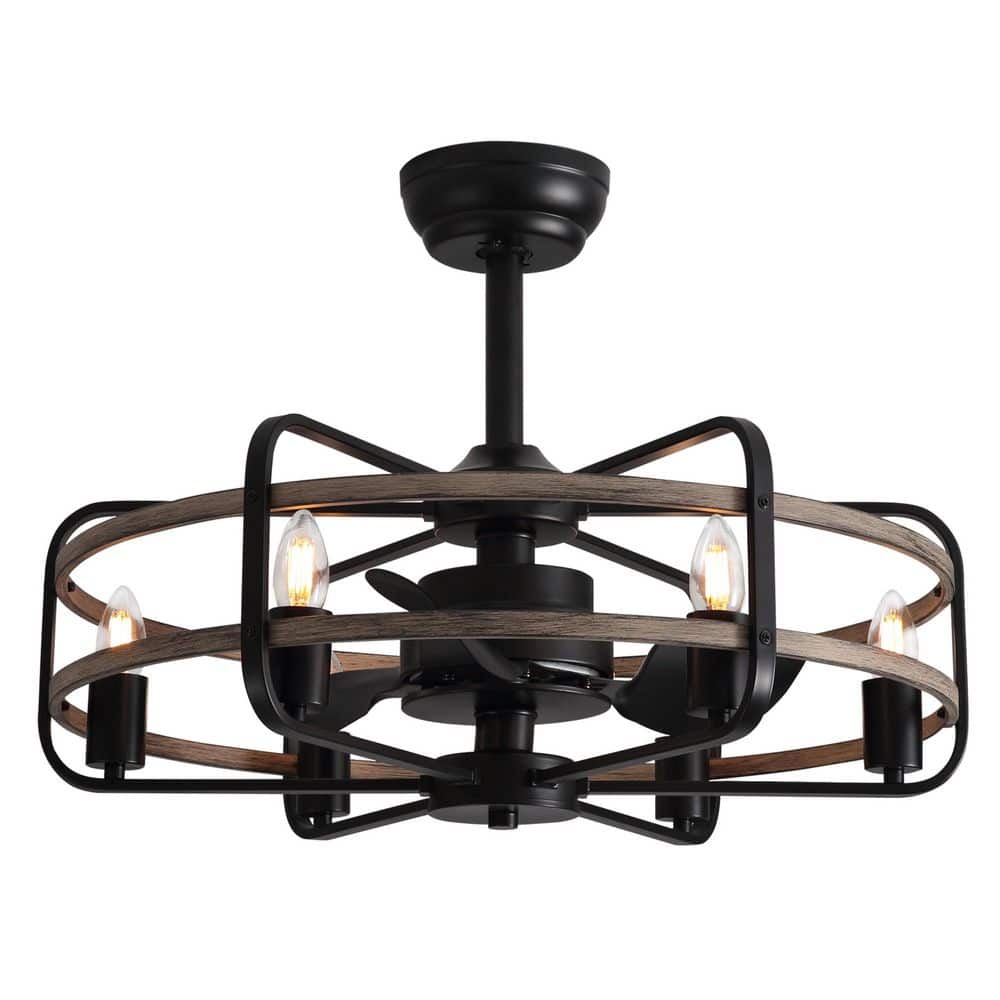 24 in. Indoor Black Farmhouse circular ring Ceiling Fan with Light and Remote, Rustic Caged Chandelier Ceiling Fan price history on PriceWatchPro