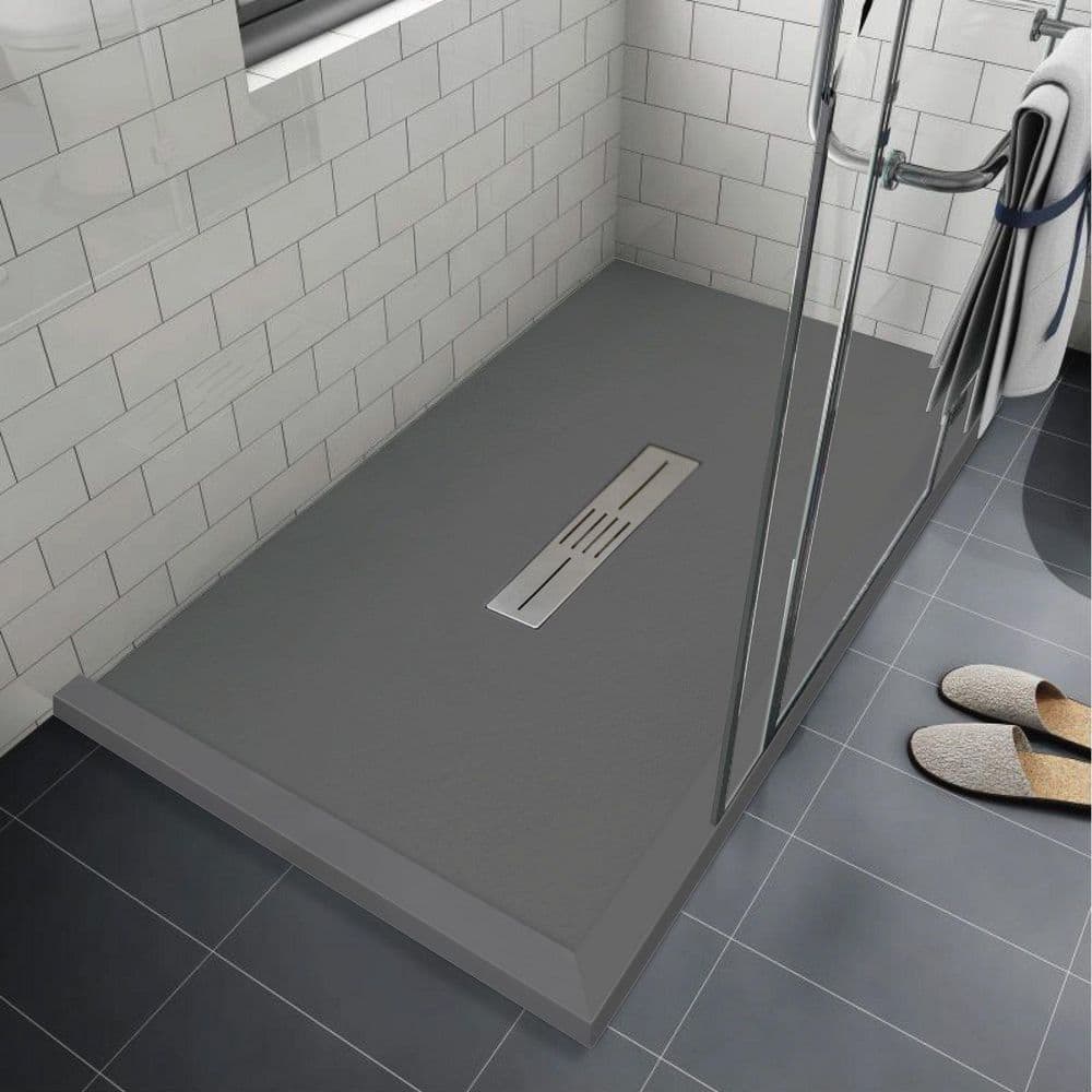 Trimslate 63 in. L x 35.5 in. W Corner Shower Pan Base with Center Drain and Double Threshold in Dark Grey price history on PriceWatchPro