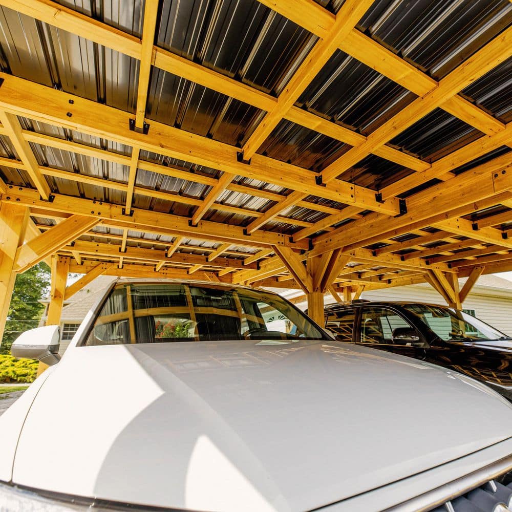 Kingsport 20' x 20' Cedar Wood Carport with Black Steel Roof