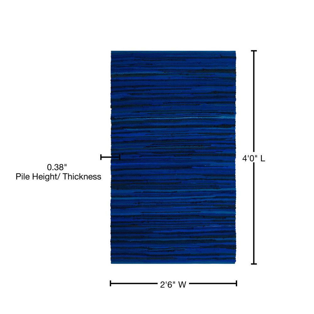 Blue Striped Handmade Wool and Cotton Area Rug