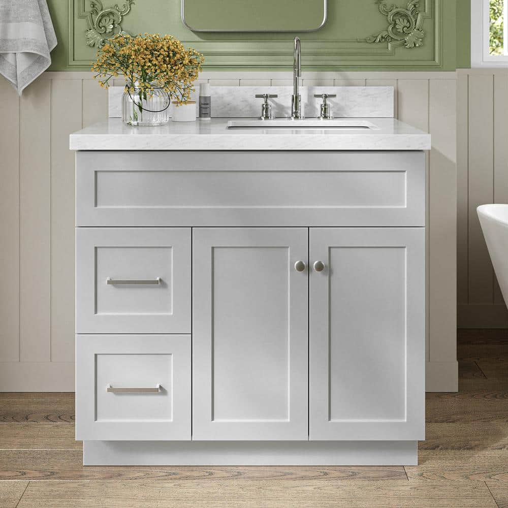 Hamlet 37 in. W x 22 in. D x 36 in. H Bath Vanity in Grey with Carrara Marble Vanity Top -  ARIEL, F037SLCWRVOGRY