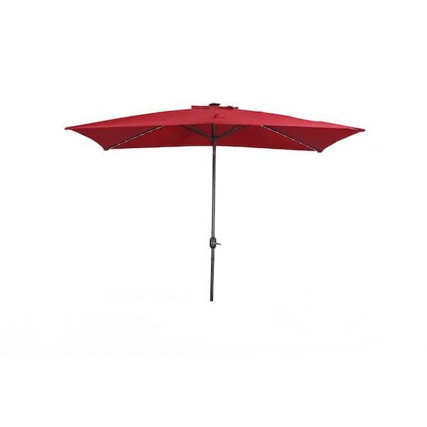 Unbranded 10 ft.x 7 ft. Rectangle Solution-Dyed Fabric Aluminum Market Patio Umbrella in Red with Frosted Solar LED Light