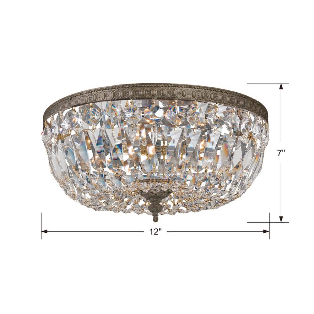 English Bronze Flush Mount with Clear Italian Crystals
