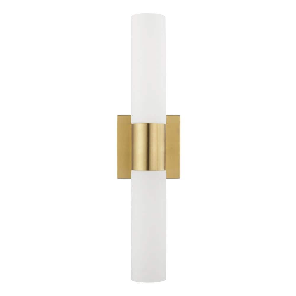 Satin Brass 2-Light Vanity with Opal Glass Shades