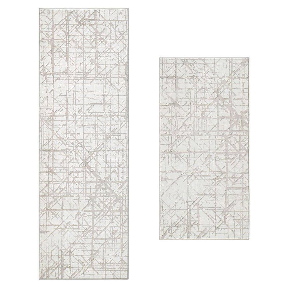 Aria Ivory 2 ft. x 6 ft. Woven Abstract Polyester 2-Piece Rug Set price history on PriceWatchPro