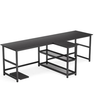 Havrvin 91 in. Retangular Black Wood Computer Desk, Extra Long Two Person Desk with Storage Shelves