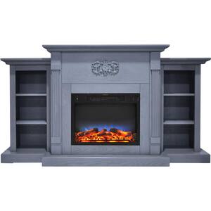 Classic 72.3 in. Freestanding Electric Fireplace in Slate Blue with Built-In Bookshelves