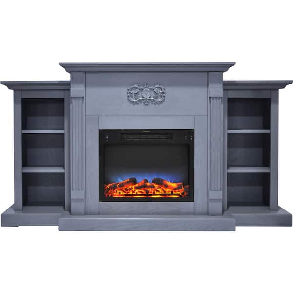 Hanover Classic 72.3 in. Freestanding Electric Fireplace in Slate Blue with Built-In Bookshelves