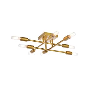 Timless Home 19.1 in. 8-Light Midcentury Modern/School House Brass Flush Mount with No Bulbs Included
