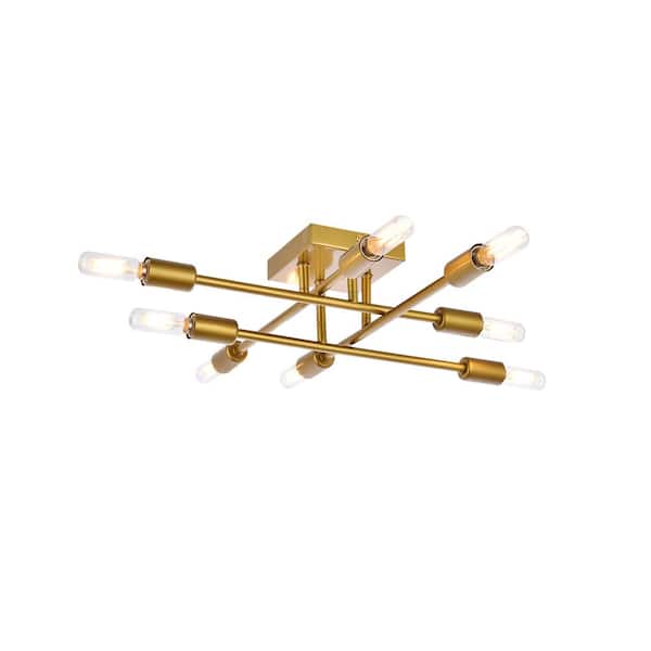 Unbranded Timless Home 19.1 in. 8-Light Midcentury Modern/School House Brass Flush Mount with No Bulbs Included