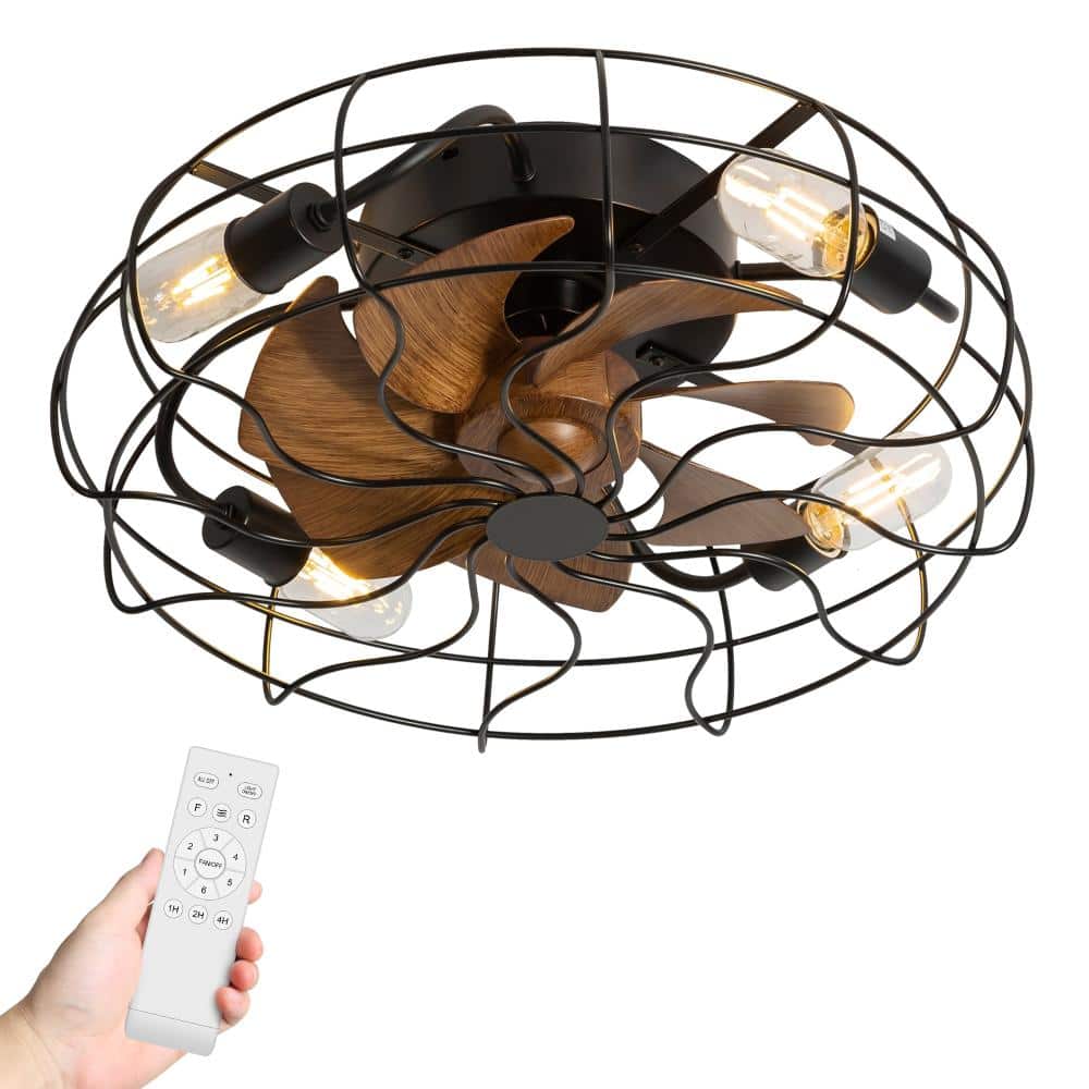 18.5 in. Indoor Black Walnut Flush Mount Farmhouse Caged Ceiling Fan with Light Kit and Remote Included price history on PriceWatchPro