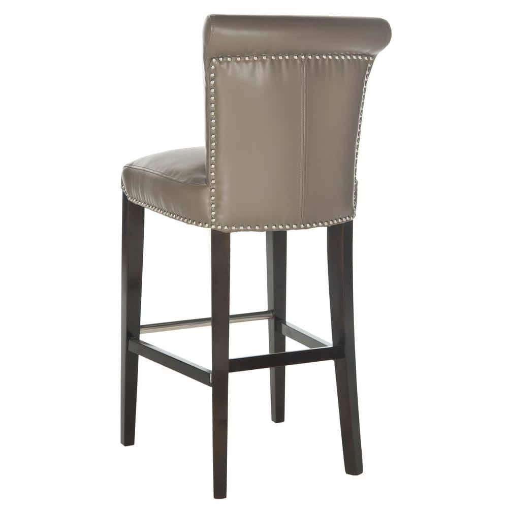 Transitional Gray Leather Bar Stool with Birch Wood Frame
