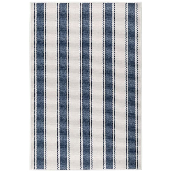 Awning Stripe Machine Washable Blue 5 ft. x 8 ft. Indoor Area Rug