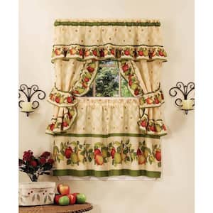 Apple Orchard Antique Polyester Light Filtering Rod Pocket Cottage Curtain Set 57 in. W x 24 in. L