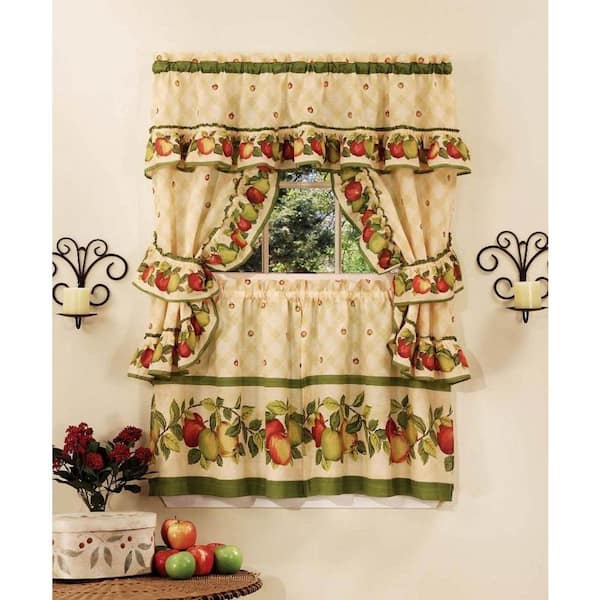 ACHIM Apple Orchard Antique Polyester Light Filtering Rod Pocket Cottage Curtain Set 57 in. W x 24 in. L