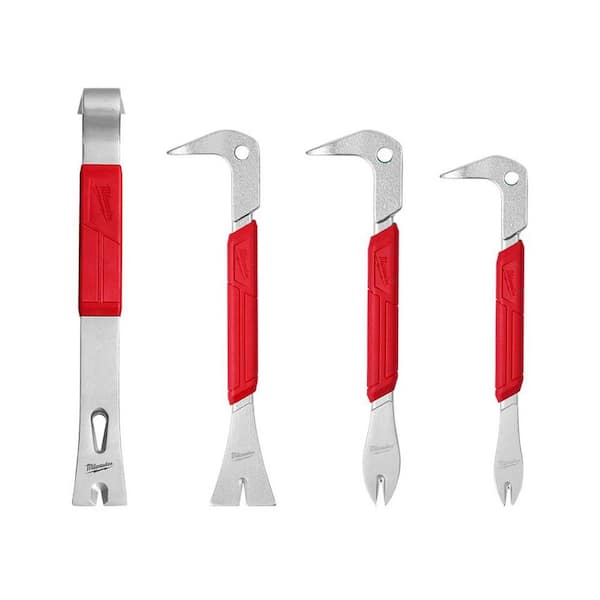 Milwaukee 15 in. Pry Bar with 10 in. Molding Puller Pry Bar and 2-Piece Nail Puller with Dimpler Set (4-Piece)