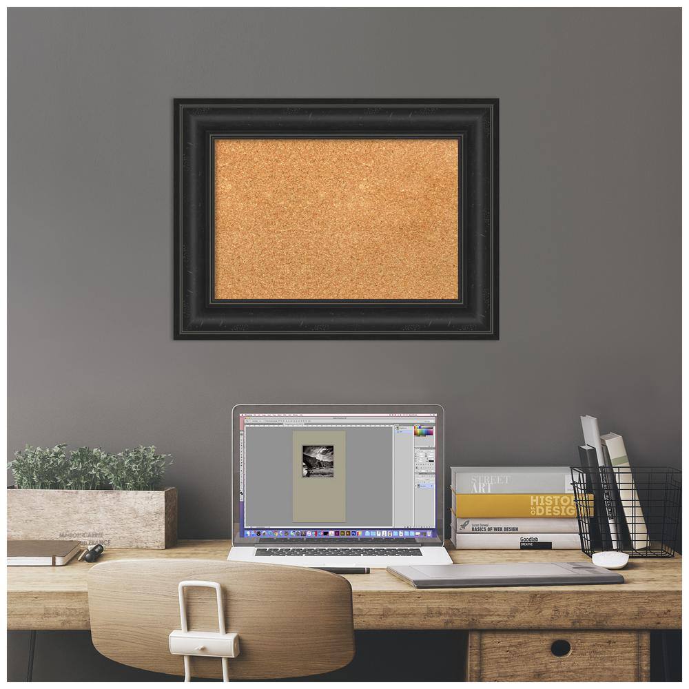 Shipwreck Black Framed Natural Cork Bulletin Board 23" x 17"