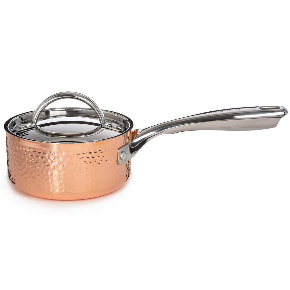 Vintage Hammered Copper and Stainless Steel 10-Piece Cookware Set