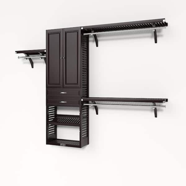 72 in. W - 120 in. W Espresso Reach in with 2 Drawers and Wood Door 12 in. Shelf Wood Closet System