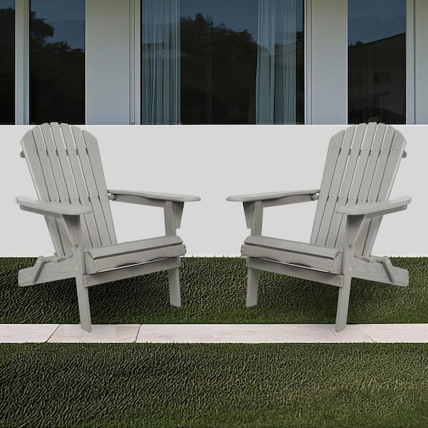 Unbranded Light Gray Solid Cedar Wood Outdoor Folding Adirondack Chairs, Fire Pit Chairs Lounge Patio Chair (Set of 2)