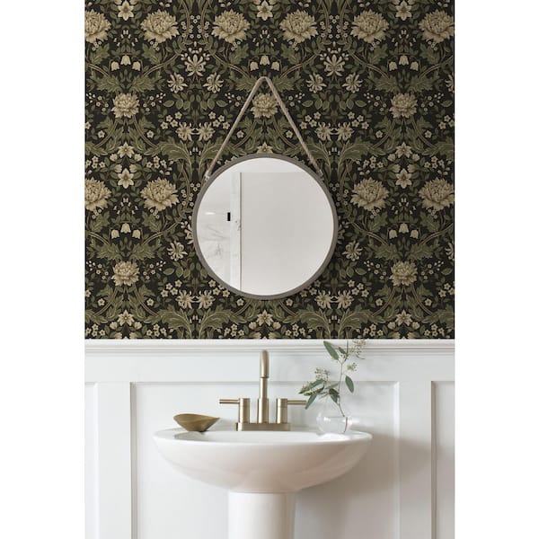 31.35 sq. ft. Brown and Sage Honeysuckle Trail Vinyl Peel and Stick Wallpaper Roll