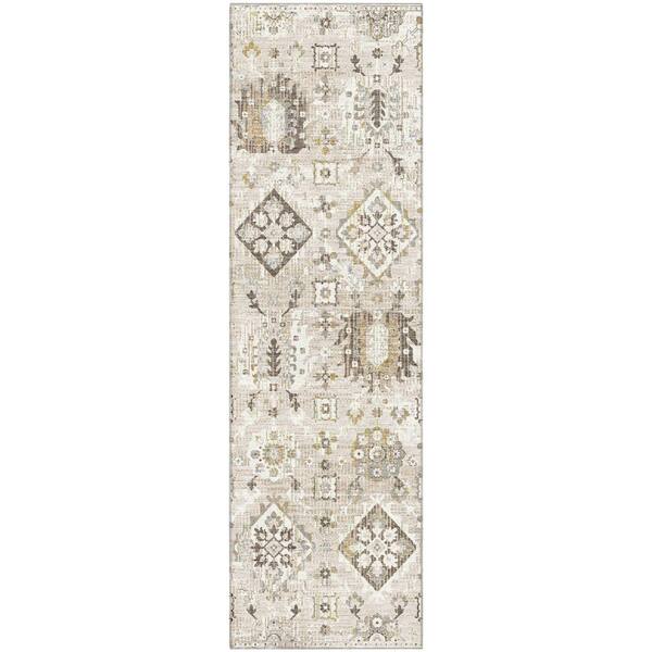 Mayfield Premium Machine Washable Abstract AMF1998 Linen 2 ft. x 7 ft. Runner Rug