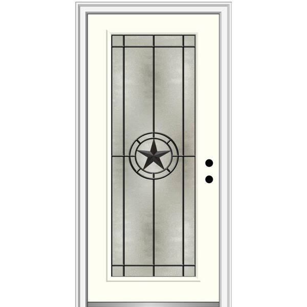 MMI Door Elegant Star 36 in. x 80 in. Left-Hand Full Lite Decorative Glass Alabaster Painted Fiberglass Prehung Front Door