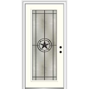 Elegant Star 36 in. x 80 in. Left-Hand Full Lite Decorative Glass Alabaster Painted Fiberglass Prehung Front Door