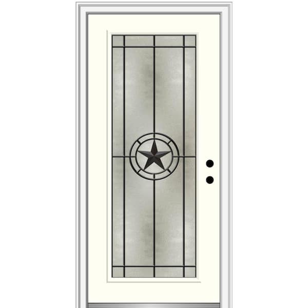 MMI DOOR Elegant Star 36 in. x 80 in. Left-Hand Full Lite Decorative Glass Alabaster Painted Fiberglass Prehung Front Door